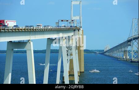 Maryland, USA - 15. August 2021 - Blick auf die Harry W Nice Memorial Bridge im Sommer Stockfoto