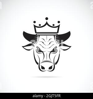 Vektorbild eines Stierkopfes mit einer Krone auf weißem Hintergrund. Leicht editierbare Vektorgrafik mit Ebenen. Wilde Tiere. Stock Vektor