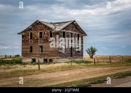Ein verlassenes Krankenhaus in der Geisterstadt Robsart, Saskatchewan Stockfoto