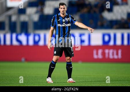 Bergamo, Italien. 11. September 2021. Remo Freuler von Atalanta BC Gesten während der Serie Ein Fußballspiel zwischen Atalanta BC und ACF Fiorentina. Kredit: Nicolò Campo/Alamy Live Nachrichten Stockfoto