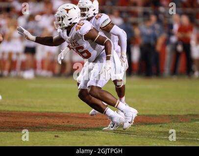 11. September 2021: Ray Thornton #46 Defensive End kommt auf das Feld. Arkansas besiegte Texas 40-21 in der US-Bundesstaaten-Region, Richey Miller/CSM Stockfoto