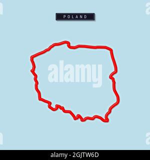 Polen fett umrissiger Plan. Glänzender roter Rand mit weichem Schatten. Länderschild. Abbildung. Stockfoto