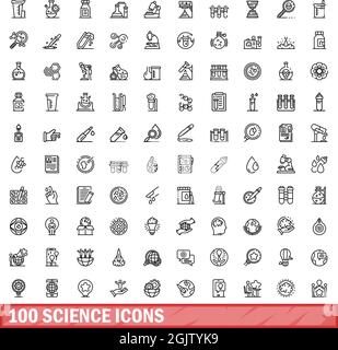 100 Wissenschaftssymbole eingestellt. Skizzieren Sie die Darstellung von 100 Wissenschaftssymbolen, die auf weißem Hintergrund isoliert sind Stock Vektor