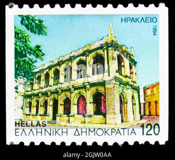 MOSKAU, RUSSLAND - 20. JUNI 2021: In Griechenland gedruckte Briefmarke zeigt Heraklion, Hauptstadt der Regionaleinheit von Heraklion, Kreta, Präfektur Capitals Serie, Stockfoto