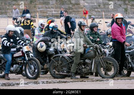 Das Mile Beach Race 2021. Motorrad Sprint Rennen auf Margate Sands Beach Thanet Kent UK Stockfoto