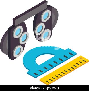 Symbol für Augenuntersuchung isometrischer Vektor. Symbol für optischen Phoropter und Messwerkzeug. Moderne optometristische Ausrüstung, ophthalmologisches Konzept Stock Vektor