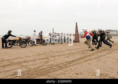 Das Mile Beach Race 2021. Motorrad Sprint Rennen auf Margate Sands Beach Thanet Kent UK Stockfoto