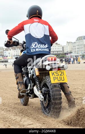 Das Mile Beach Race 2021. Motorrad Sprint Rennen auf Margate Sands Beach Thanet Kent UK Stockfoto