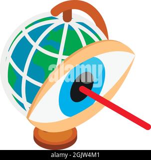 Isometrischer Vektor für Laserchirurgie. Erdkugel und Laserstrahl im menschlichen Auge. Korrektur für Vision, ophthalmologisches Konzept Stock Vektor