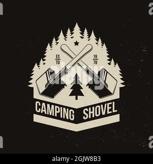 Campingschaufel. Outdoor-Abenteuer. Vektorgrafik. Konzept für Hemd oder Logo, Print, Stempel oder T-Shirt. Vintage Typografie Design mit Camper Schaufel Stock Vektor