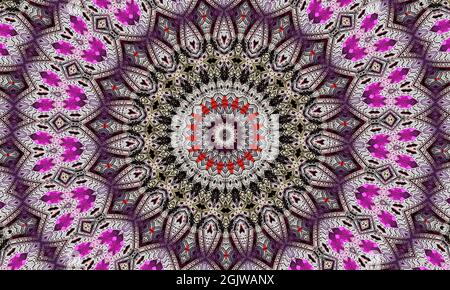 Lila wiederholen Blume verzieren Mandala Muster Hintergrund - abstrakte symmetrische Ornament Tapete Grafik Stockfoto