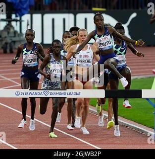 Zürich, 09. Sep 2021 3000m-Kirchturm Chase-Siegerin Norah Jeruto (KEN) in Aktion während der Wanda Diamond League im Litzigrund Stadium Zürich Schweiz Stockfoto