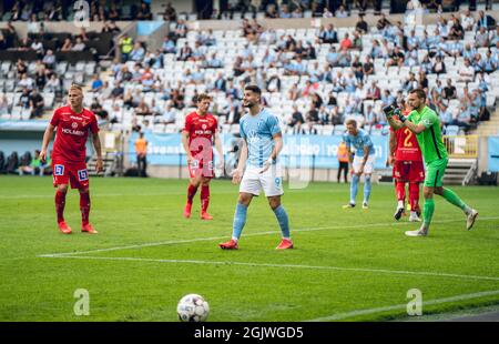 Malmoe, Schweden. September 2021. Antonio-Mirko Colak (9) von Malmoe FF während des Allsvenskan-Spiels zwischen Malmoe FF und IFK Norrkoping im Eleda Stadion in Malmoe. (Foto: Gonzales Photo/Alamy Live News Stockfoto