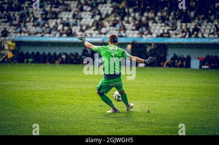 Malmoe, Schweden. September 2021. Torhüter Oscar Jansson (1) von IFK Norrkoping beim Allsvenskan-Spiel zwischen Malmoe FF und IFK Norrkoping im Eleda Stadion in Malmoe. (Foto: Gonzales Photo/Alamy Live News Stockfoto