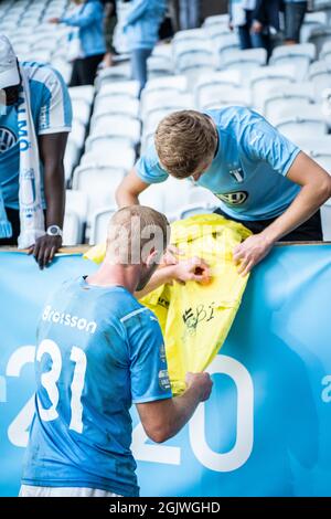 Malmoe, Schweden. September 2021. Franz Brorsson (31) von Malmoe FF gesehen nach dem Allsvenskan-Spiel zwischen Malmoe FF und IFK Norrkoping im Eleda Stadion in Malmoe. (Foto: Gonzales Photo/Alamy Live News Stockfoto