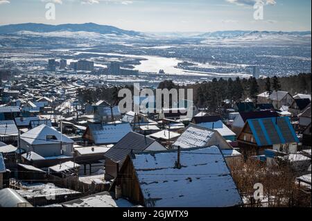 BLICK AUF ULAN UDE Stadt im Winter. Sibirien Zone in Russland Stockfoto