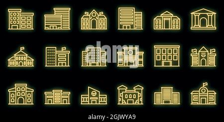 Campus-Symbole eingestellt. Umreißen Sie Set von Campus Vektor-Symbole Neonfarbe auf schwarz Stock Vektor