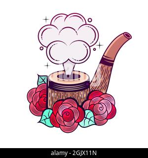 Rauchrohr. Abbildung. Schwarzweiß-Ansicht. Stock Vektor