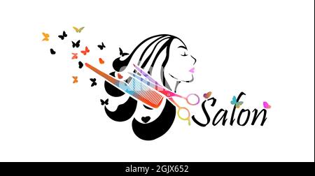 Vektor-Illustration von Frau Schönheitssalon. Logo Vorlage das Gesicht des Mädchens. Stock Vektor