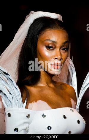 Model Winnie Harlow läuft auf dem Laufsteg bei der Christian Cowan Modenschau während der Spring/Summer 2022 Collections Fashion Show auf der New York Fashion Week in New York, NY am 10. September 2021. (Foto von Jonas Gustavsson/Sipa USA) Stockfoto