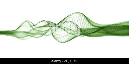 Abstrakte Visualisierung von grünen Drahtgallounds mit unterschiedlicher Frequenz oder Wellenlänge auf hellweißem Hintergrund isoliert Stockfoto