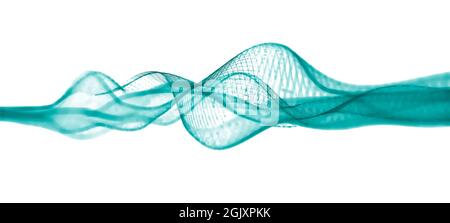 Abstrakte Visualisierung türkisfarbener Drahtgallawinen mit unterschiedlicher Frequenz oder Wellenlänge isoliert auf hellweißem Hintergrund Stockfoto