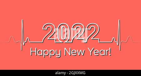 Medizinisches Weihnachtsbanner 2022 glückliches neues Jahr, Vektorwellen-Kardiogramm im Stil von 2022, gesundes Lifestyle-Konzept, 3D-Effekt Stock Vektor