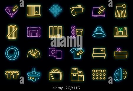 Perfektionismus-Symbole eingestellt. Skizzieren Satz von Perfektionismus Vektor-Icons Neonfarbe auf schwarz Stock Vektor