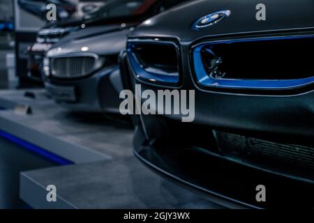 Im Fokus stehen die innovativen Technologiethemen von BMW i: Der vollelektrische BMW i3 als konsequent nachhaltig konzipiertes emissionsfreies Fahrzeug für den Innenraum Stockfoto