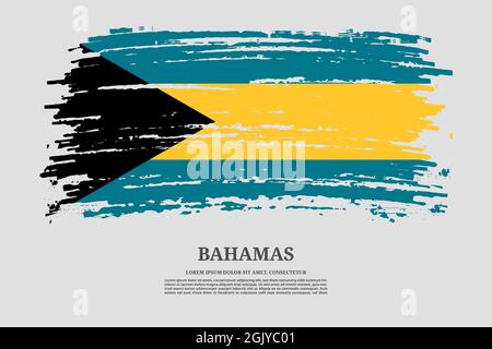 Bahamas-Flagge mit Pinselstrich-Effekt und Informationstextplakat, Vektorhintergrund Stock Vektor
