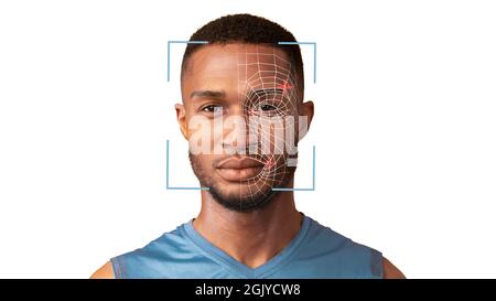 Porträt des jungen schwarzen Kerl auf weiß, mit Gesichtserkennung Stockfoto
