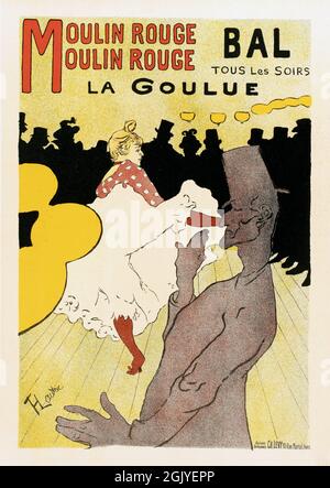 Vintage Poster mit Tanz und Bällen im Moulin Rouge, Bal tous les soirs La Goulue Moulin Rouge von Henri de Toulouse-Lautrec, 1891. Stockfoto