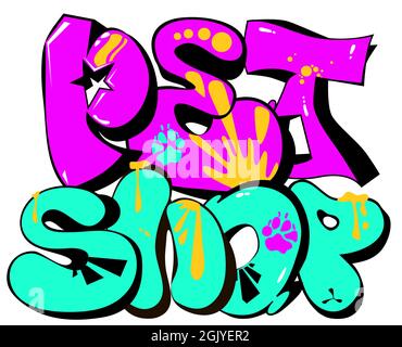 Handskizzierte Schriftzüge Pet Shop. Vorlage Werbung, Schild, Karte, Design, Druck, Poster. EPS10 Vektorschriftenposter für Typografie. Stock Vektor