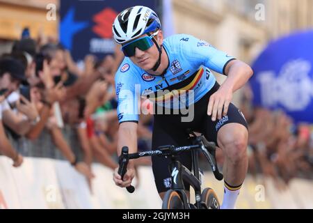 Trient, Italien. September 2021. UEC-Straßen-Radsporteuropameisterschaften 2021. Trient, Italien am 12. September 2021. Elite Men Road Race, Remco EVENEPOEL (Bel) (Foto: Pierre Teyssot/ESPA-Images) Quelle: European Sports Photo Agency/Alamy Live News Stockfoto