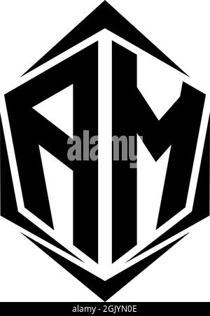 Ursprüngliches AM-Logo, anfängliches AM-Logo im Shield-Stil, Logo-Business-Branding. Stock Vektor