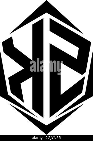 Anfängliches KZ-Logo im Shield-Stil, Logo-Business-Branding. Stock Vektor