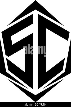 Anfängliches SC-Logo im Shield-Stil, Logo-Business-Branding. Stock Vektor
