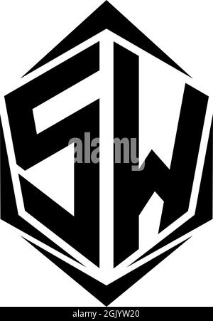 Anfängliches SW-Logo-Design im Shield-Stil, Logo-Business-Branding. Stock Vektor