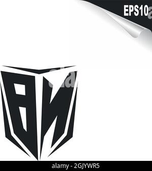 Anfängliches BN-Logo-Design mit Shield-Stil, Logo-Business-Branding. Stock Vektor