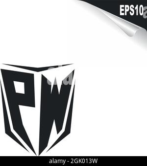 Anfängliches PW-Logo im Shield-Stil, Logo-Branding für Unternehmen. Stock Vektor