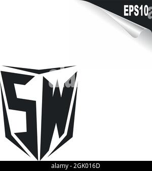 Anfängliches SW-Logo-Design im Shield-Stil, Logo-Business-Branding. Stock Vektor