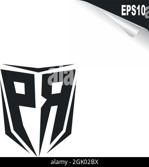 Anfängliches PR-Logo-Design im Shield-Stil, Logo-Business-Branding. Stock Vektor