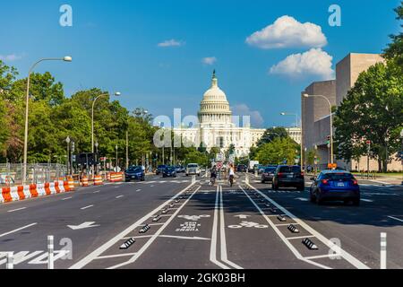 WASHINGTON DC, USA - 14. AUGUST: Capitol von der Pennsylvania Avenue aus gesehen. Stockfoto