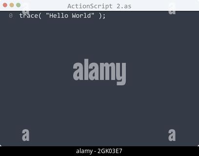 ActionScript 2 Sprache Hallo Welt Programm Beispiel in Editor-Fenster Illustration Stock Vektor