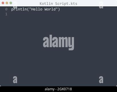 Kotlin Script Sprache Hello World Programmbeispiel in Editor-Fenster Illustration Stock Vektor