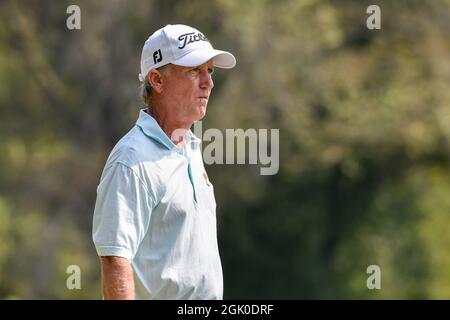 12. September 2021: Willie Wood aus Edmond Oklahoma betrachtet seine Optionen auf dem fünften Abschlag während der Finalrunde des Ascension Charity Classic im Norwood Hills Country Club in Jennings, MO Richard Ulreich/CSM Stockfoto