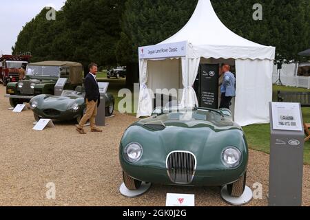 Fortsetzung des Jaguar C-Type, Jaguar Land Rover Classic, Messestand, Concours of Elegance 2021, Hampton Court Palace, London, Großbritannien, Europa Stockfoto