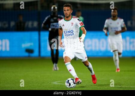 LEUVEN, BELGIEN - 12. SEPTEMBER: Siebe Schrijvers von OH Leuven während des Jupiler Pro League-Spiels zwischen KV Kortrijk und Zulte Waregem am 12. September 2021 im King Power-Stadion von Den Dreef in Leuven, Belgien (Foto: Perry van de Leuvert/Orange Picts) Stockfoto