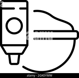 Haarfärbemittel Behandlung Symbol Umriss Vektor. Kosmetisches Pulver. Bürstenkopf Stock Vektor