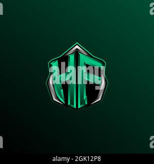Anfängliches HF-Logo-Design, anfängliches HF-Logo-Design im Shield-Stil, Logo für Spiele, eSport, Community oder Unternehmen. Stock Vektor